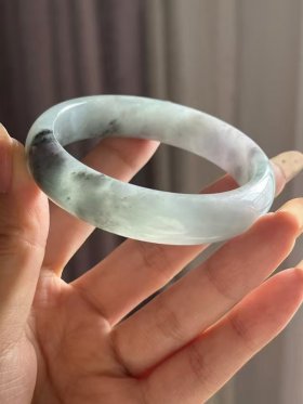 57.8mm Translucent Natural Burma Old Pit Jadeite Jade Bangle Cer